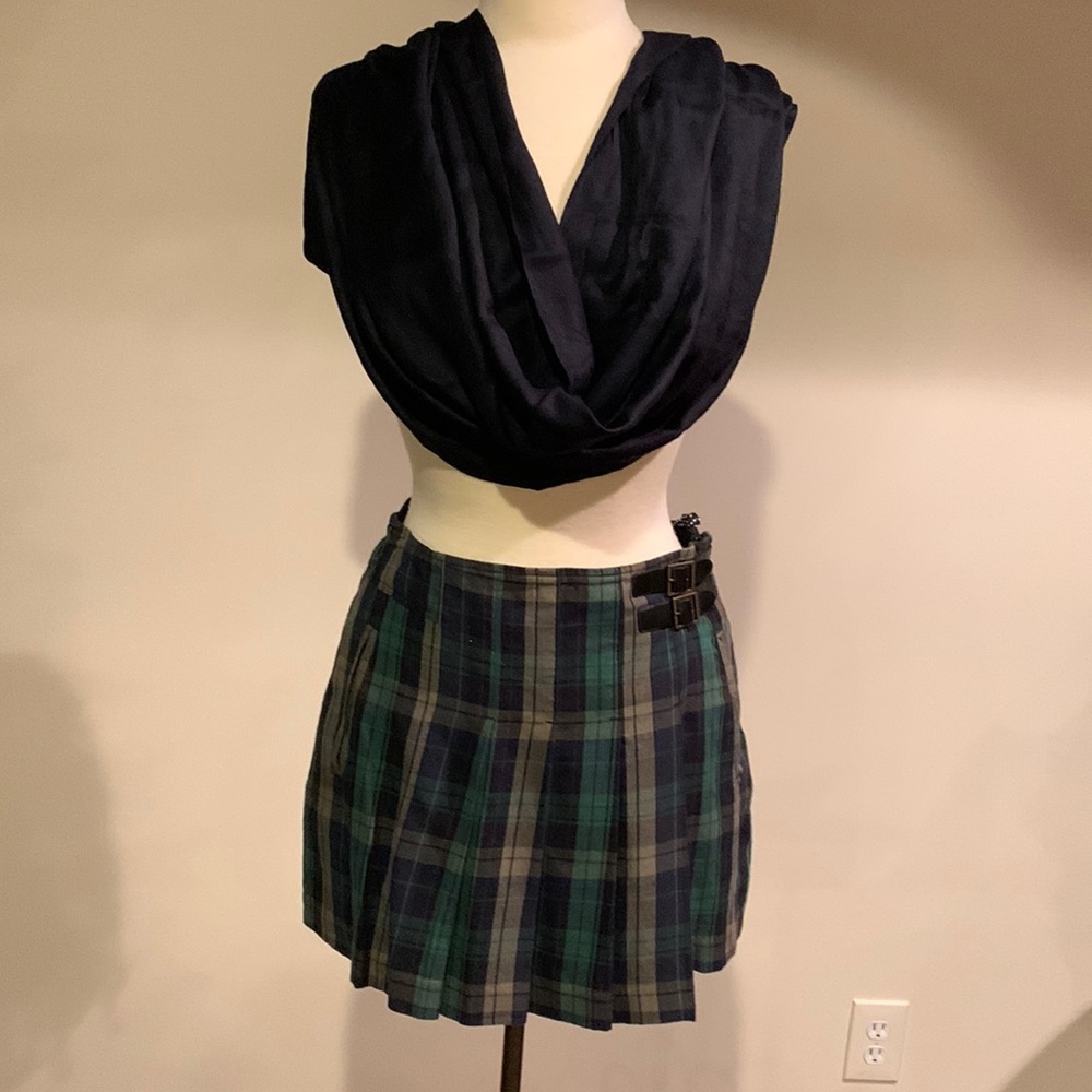 Jessica Simpson Green and Navy Plaid Pleated Mini Skirt